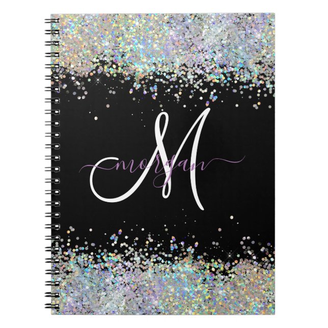 Holographic Glitter Rainbow Pastels Monogram Notebook (Front)