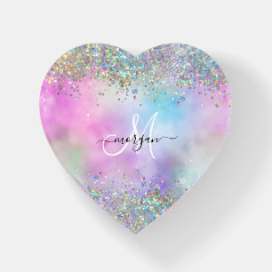 Holographic Glitter Rainbow Pastels Monogram Paperweight