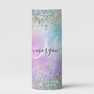 Holographic Glitter Rainbow Pastels Monogram Pillar Candle