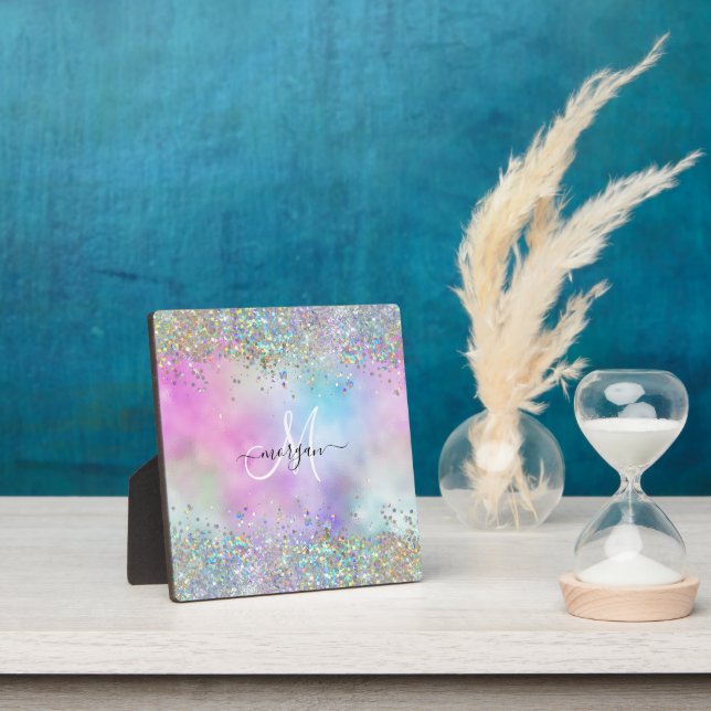 Holographic Glitter Rainbow Pastels Monogram Plaque (Insitu)