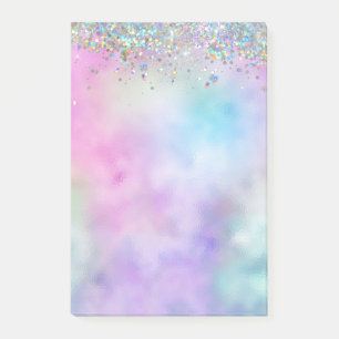 Holographic Glitter Rainbow Pastels Monogram Post-it Notes