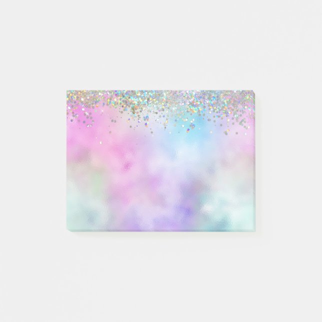 Holographic Glitter Rainbow Pastels Monogram Post-it Notes (Front)