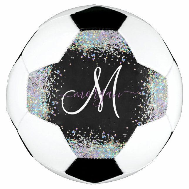 Holographic Glitter Rainbow Pastels Monogram Soccer Ball (Front)
