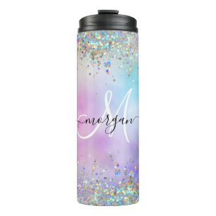Holographic Glitter Rainbow Pastels Monogram Thermal Tumbler