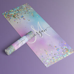 Holographic Glitter Rainbow Pastels Monogram Yoga Mat