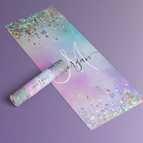 Holographic Glitter Rainbow Pastels Monogram Yoga Mat