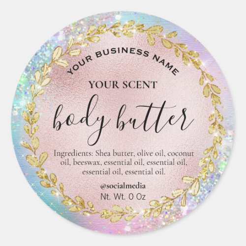 Holographic Glitter Rose Gold Pastel Body Butter Classic Round Sticker