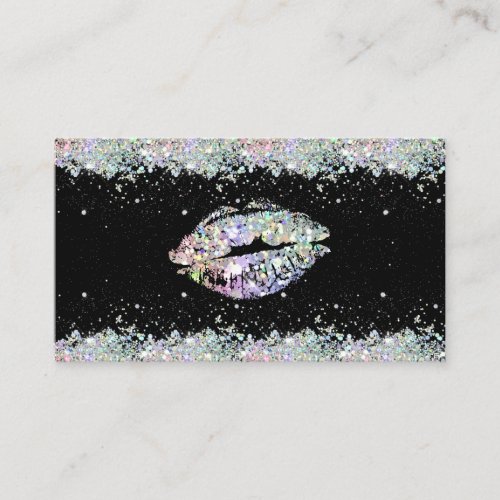 Holographic Glitter Sparkles Lips Unique Black Business Card