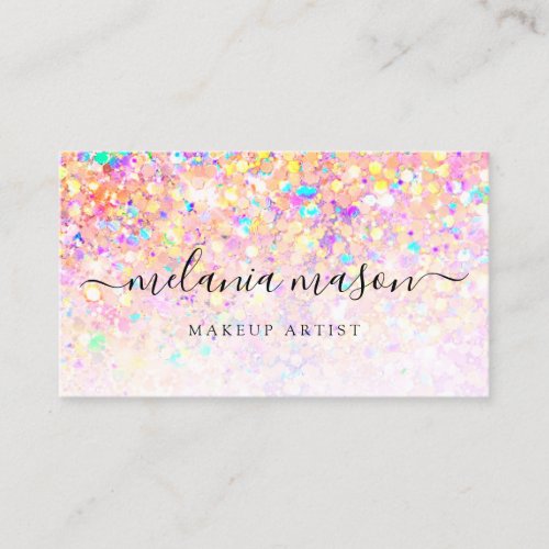 Holographic Glitter Sparkles Modern Beauty Salon Business Card