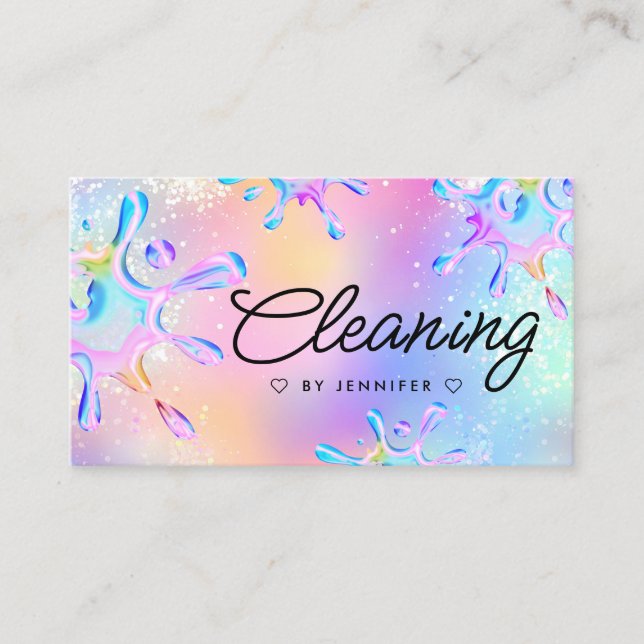 Holographic Glitter Splash House Cleaning Business Card (Front)
