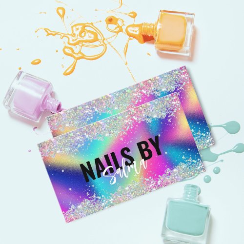 Holographic Glitter Technician Nails Salon  Business Card