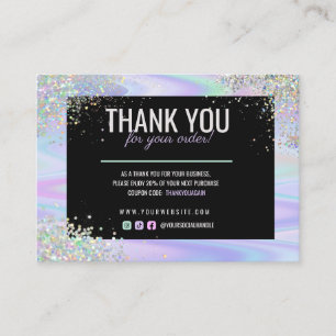 Holographic Glitter Thank You Product Discount Loyalty Card