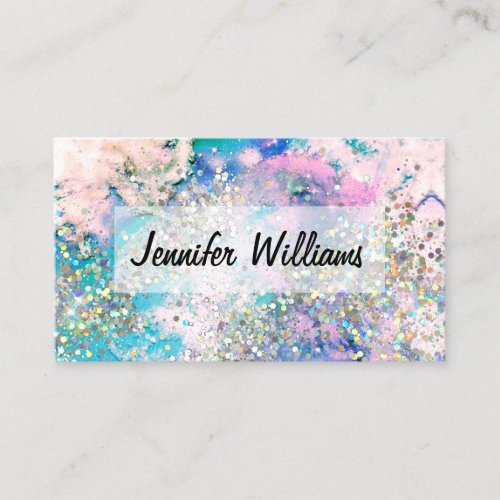 Holographic Glitter Watercolor Elegant Pastel Business Card