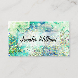 Holographic Glitter Watercolor Ink Elegant Salon Business Card