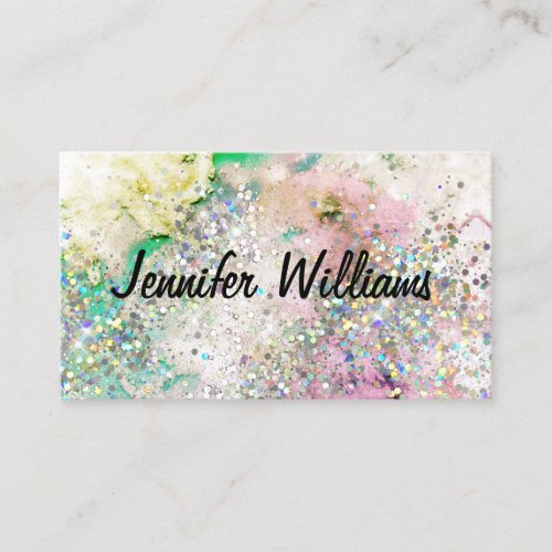 Holographic Glitter Watercolor Pastel Elegant  Business Card