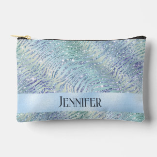 Holographic glitter zebra print accessory pouch