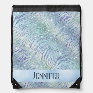 Holographic glitter zebra print drawstring bag