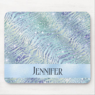 Holographic glitter zebra print mouse pad