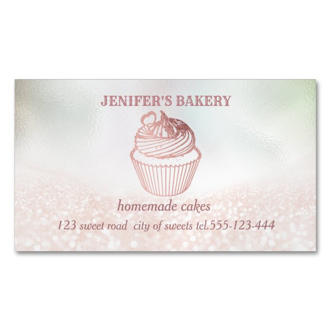Holographic glittery Homemade cupcakes and sweets Business Card Magnet (Front)