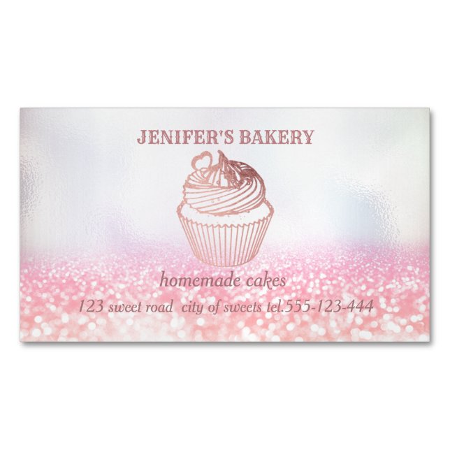 Holographic glittery Homemade cupcakes and sweets Business Card Magnet (Front)