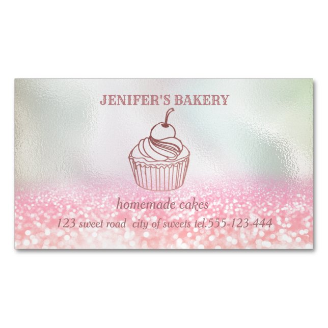 Holographic glittery Homemade cupcakes and sweets Business Card Magnet (Front)