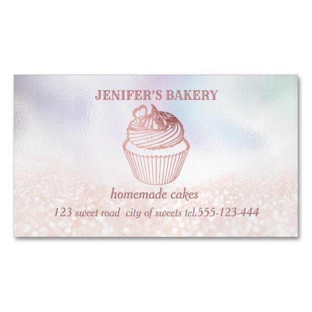 Holographic glittery Homemade cupcakes and sweets Business Card Magnet (Front)