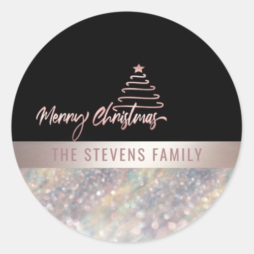 Holographic glittery modern script Merry Christmas Classic Round Sticker