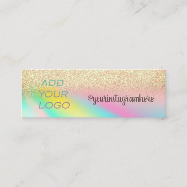 Holographic Gold Bokeh Add Your Logo Mini Business Card (Front)