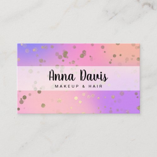 Holographic gold confetti dots makeup  hair business card