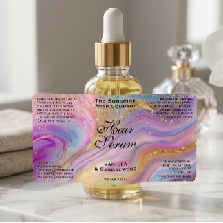 Holographic & Gold Foil & Glitter Dropper Bottle Label
