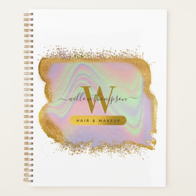Holographic Gold Glitter Hair & Makeup Appointment Planner (Front)