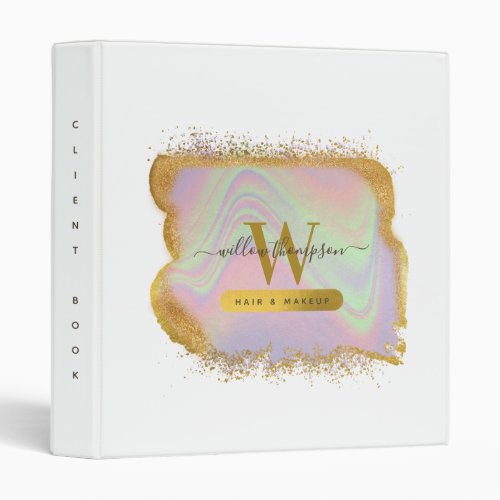 Holographic Gold Glitter Hair  Makeup Client Book 3 Ring Binder