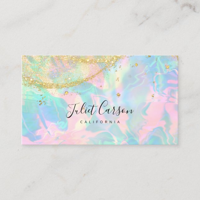 Holographic Gold Glitter Opal Stone  Business Card (Front)
