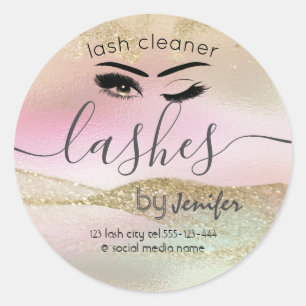 Holographic Gold glittery wink  lash cleaner Class Classic Round Sticker