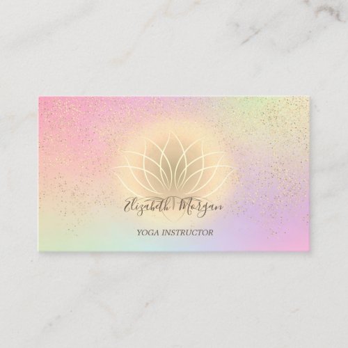 Holographic Gold Lotus Confetti Yoga Instructor Business Card