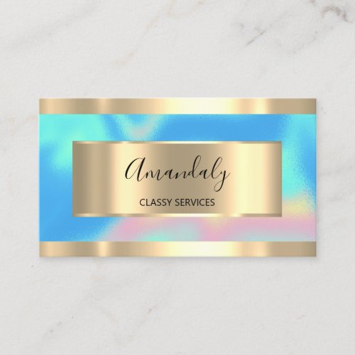 Holographic Gold  Professional Makeup Artist Blue Business Card