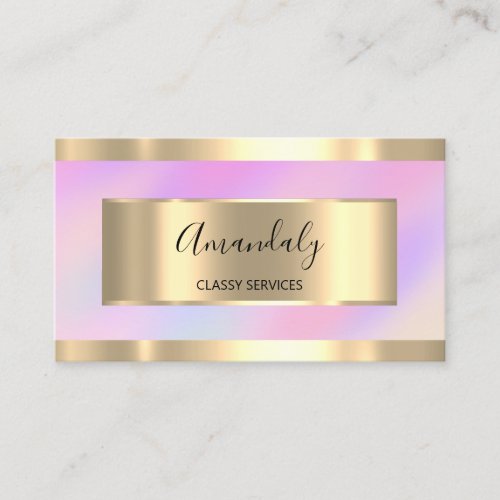 Holographic Gold Professional Makeup Nails Pink Business Card