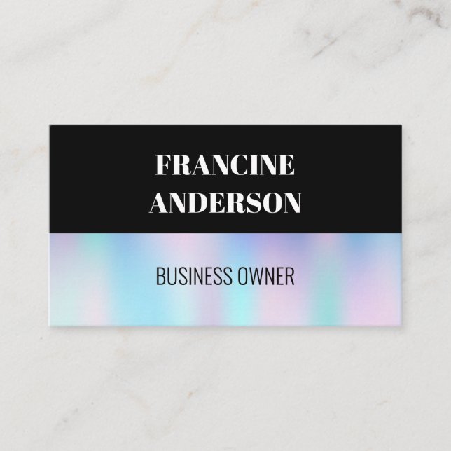 Holographic Gradient | Black Color Block Business Card (Front)
