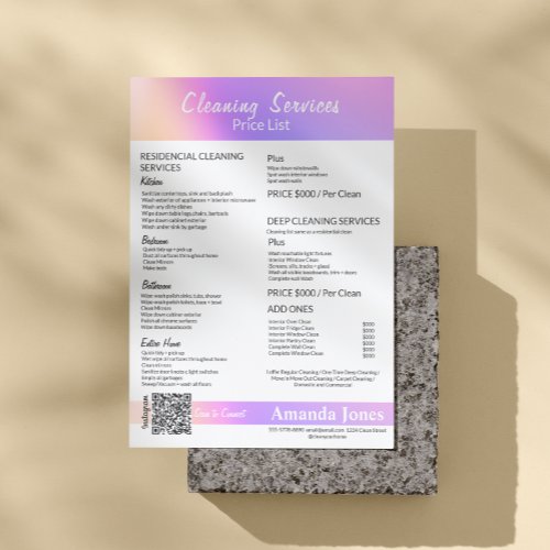 Holographic Gradient Cleaning Services Price List Flyer