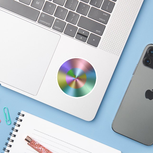 Holographic Gradient Concentric Circles Sticker (Laptop w/ iPhone)