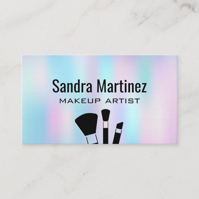 Holographic Gradient | Makeup Brushes Business Card (Front)