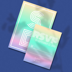 Holographic Gradient Modern Wedding RSVP Card