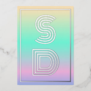 Holographic Gradient Monogram Silver Foil Wedding Foil Invitation