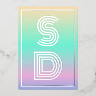 Holographic Gradient Monogram Silver Foil Wedding Invitation