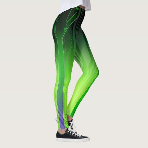 Holographic Green and Black Sci_Fi Panel Leggings