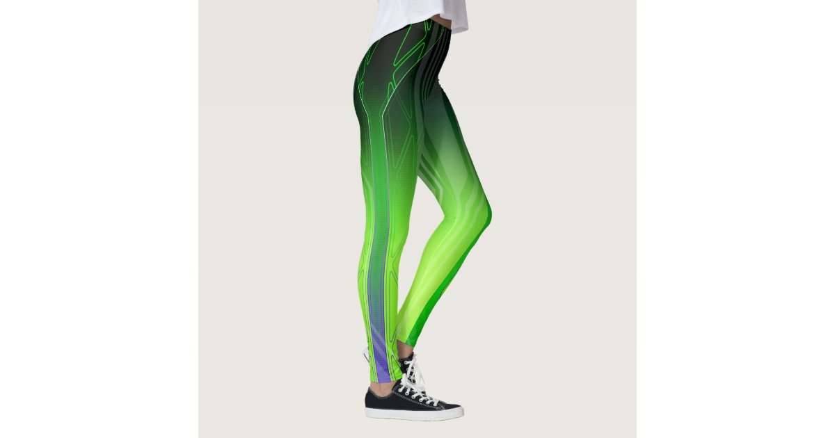 Holographic Green and Black Sci-Fi Panel Leggings