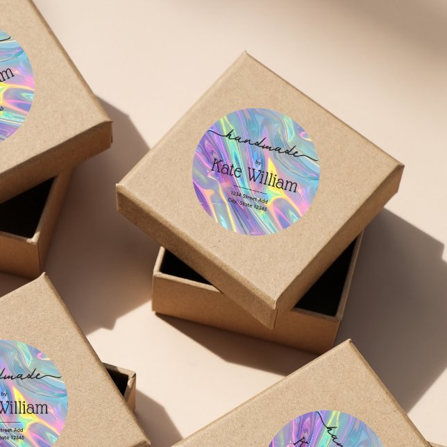 Holographic handmade return address classic round sticker (Creator Uploaded)