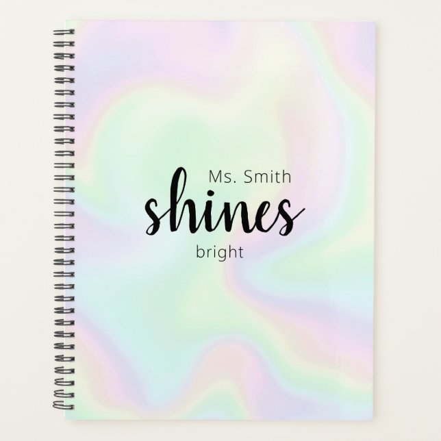 Holographic Handwritten Script Teacher Planner (Front)