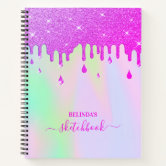 Sketchbook glitter drips holographic unicorn pink notebook