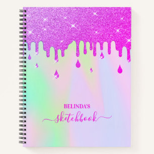 Holographic Hot Pink Glitter Drips Sketchbook Notebook